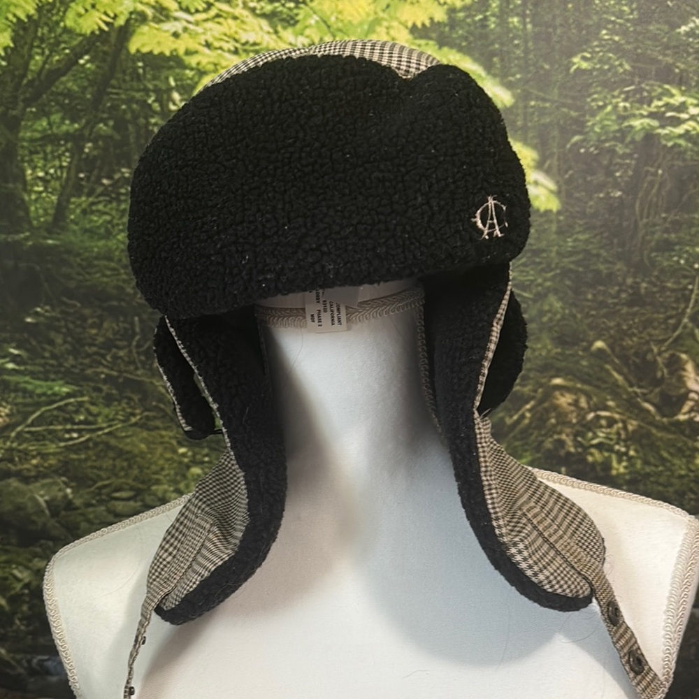 Black and Gray Winter Hat with Ear Flaps